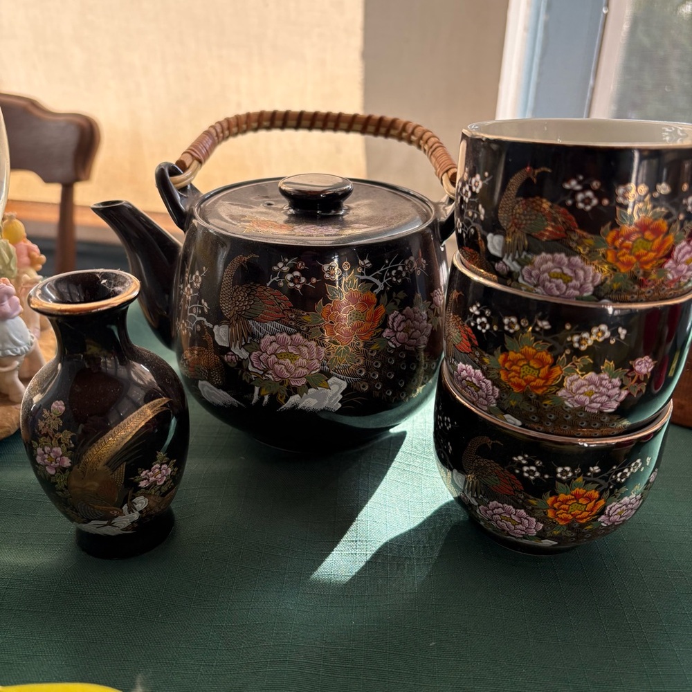 Asian Black Tea Set with Floral Design